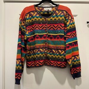 Vintage Melbourne Elements Colorful Fair Isle Knit Beaded Cardigan Sweater
